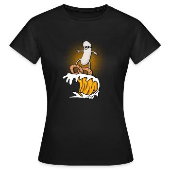 Surfeuse blanche sur le blé de levure arbre avec bretzel - T-shirt Femme - noir - Devant - AI Model Female 172 dark (172cm)