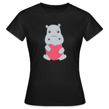 Flusspferd – Hippopotamus - Hippo - Herz - Frauen T-Shirt - Schwarz - Vorne - AI Model Female 172 dark (172cm)