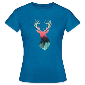 Bois de cerf rouge cerf wapiti cerf orignal - T-shirt Femme - bleu saphir antique chiné - Devant - AI Model Female 172 dark (172cm)