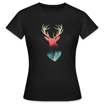 Geweih Hirsch Rotwild Wapiti Reh Elch - Frauen T-Shirt - Schwarz - Vorne - AI Model Female 172 dark (172cm)