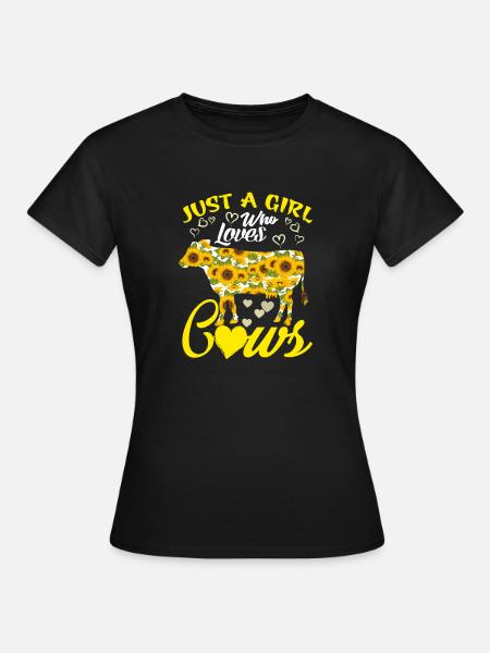 Just A Girl Who Loves Cows Mixed Sunflower T Shirt - Women's T-Shirt - black