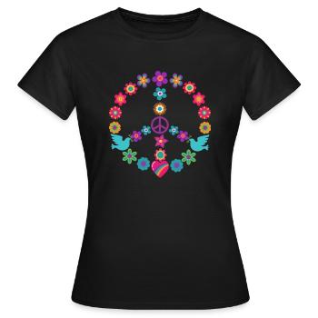 Flower Power PeaceZeichen Hippie Mouvement pacifiste - T-shirt Femme - noir - Devant - AI Model Female 172 dark (172cm)