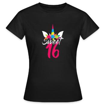Sweet 16 sixteen birthday unicorn gift - Women's T-Shirt - black - Front - AI Model Female 172 dark (172cm)