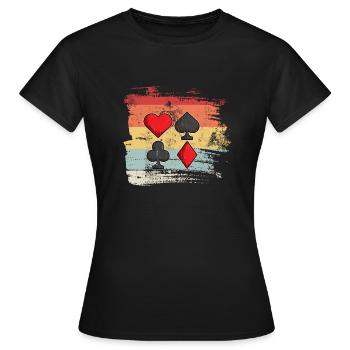 Retro Kartenspiel Herz Pik Karo Kreuz Geschenkidee - Frauen T-Shirt - Schwarz - Vorne - AI Model Female 172 dark (172cm)