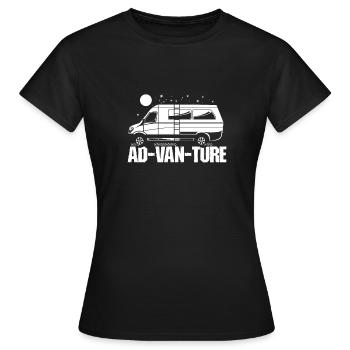 Camper Bus Ad-Van-Ture Camping Van - Frauen T-Shirt - Schwarz - Vorne - AI Model Female 172 dark (172cm)