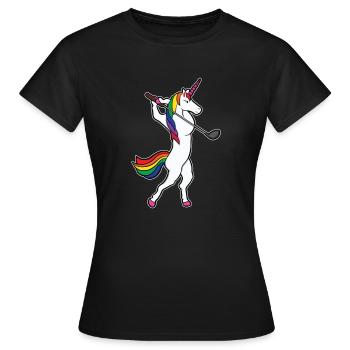 Lustiges Einhorn Golfschwung Golfspieler Geschenk - Frauen T-Shirt - Schwarz - Vorne - AI Model Female 172 dark (172cm)
