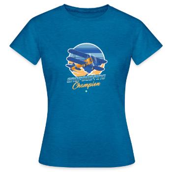 Sprühflugzeug - Agrarflugzeug - Bauernhof Flugzeug - Frauen T-Shirt - Antikblaues Saphir meliert - Vorne - AI Model Female 172 dark (172cm)