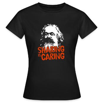 Sharing is caring Karl Marx Sozialistisch Politik - Frauen T-Shirt - Schwarz - Vorne - AI Model Female 172 dark (172cm)