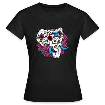 Elephant Sugar Skull Elefant Goa Zombie Totenkopf - Frauen T-Shirt - Schwarz - Vorne - AI Model Female 172 dark (172cm)