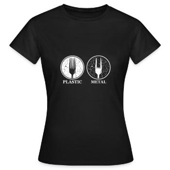 Fork plastic metal fork fork hand joke gift - Women's T-Shirt - black - Front - AI Model Female 172 dark (172cm)