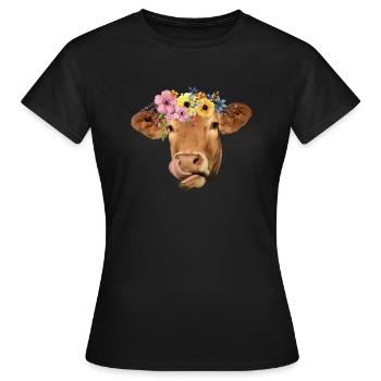 Hübsches Hippie-Kuh-Friedensliebesfest-Design - Frauen T-Shirt - Schwarz - Vorne - AI Model Female 172 dark (172cm)