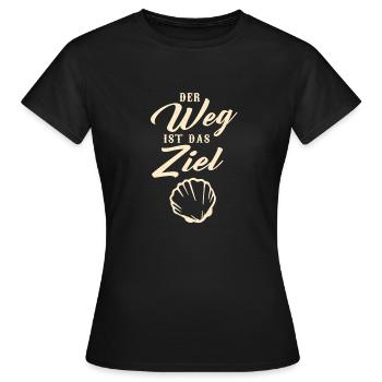 Camino de Santiago Pilger Jakobsweg Pilgermuschel - Frauen T-Shirt - Schwarz - Vorne - AI Model Female 172 dark (172cm)