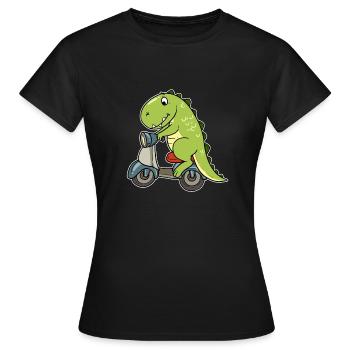 Moped Mofa Zweirad Dino Dinosaurier Biker - Frauen T-Shirt - Schwarz - Vorne - AI Model Female 172 dark (172cm)