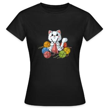 Cat Knitting Kitten Wool Ball of Wool Kitty - Women's T-Shirt - black - Front - AI Model Female 172 dark (172cm)
