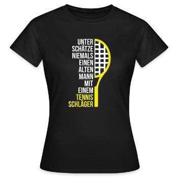 Alter Mann mit einem Tennis Schlaeger Papa Geschen - Frauen T-Shirt - Schwarz - Vorne - AI Model Female 172 dark (172cm)
