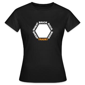 Erz-Holz-Ziegelstein-Schaf-Weizen-lustiges Siedler-Brett - Frauen T-Shirt - Schwarz - Vorne - AI Model Female 172 dark (172cm)