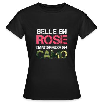 Belle En Rose Dangereuse En Camo - T-shirt Femme - noir - Devant - AI Model Female 172 dark (172cm)