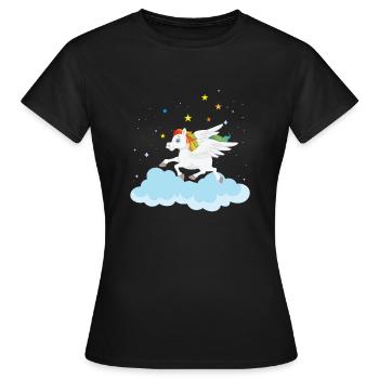 Pegasus Pferd Pony über den Wolken mit Sternen - Frauen T-Shirt - Schwarz - Vorne - AI Model Female 172 dark (172cm)