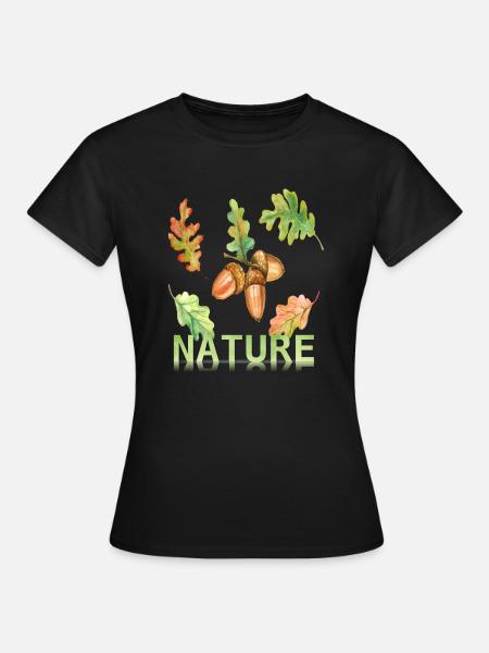 Love Nature Eichenblatt - Frauen T-Shirt - Schwarz