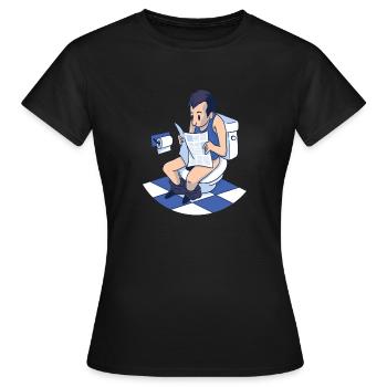 Mann liest auf der Toilette Zeitung - Frauen T-Shirt - Schwarz - Vorne - AI Model Female 172 dark (172cm)