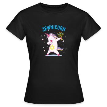 Jewnicorn-Einhorn, lustiges glückliches Chanukka - Frauen T-Shirt - Schwarz - Vorne - AI Model Female 172 dark (172cm)