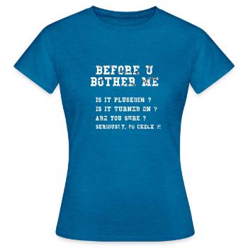 Graphique de la liste de contrôle du support technique drôle Sysadmin - T-shirt Femme - bleu saphir antique chiné - Devant - AI Model Female 172 dark (172cm)