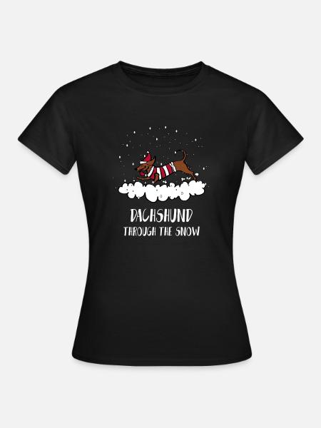 Dachshund Through The Snow Shirt Navidad Vacaciones - Dame-T-shirt - sort