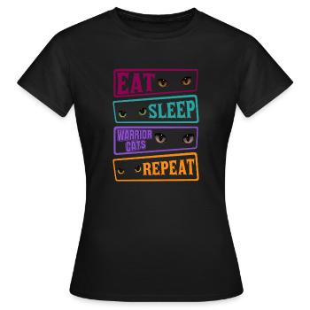 Eat Sleep Katze Cat Repeat Warrior Cat Katzen - Frauen T-Shirt - Schwarz - Vorne - AI Model Female 172 dark (172cm)