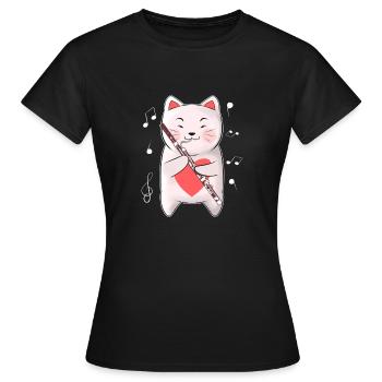 Cat Playing Bassoon Orchestra Woodwind Instrument - Frauen T-Shirt - Schwarz - Vorne - AI Model Female 172 dark (172cm)