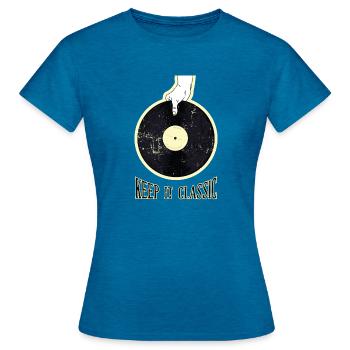Vinyl record - Women's T-Shirt - antique blue sapphire heather - Front - AI Model Female 172 dark (172cm)