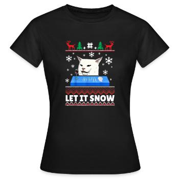 Laisse la neige pull de Noël laid de chat - T-shirt Femme - noir - Devant - AI Model Female 172 dark (172cm)
