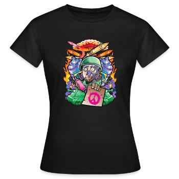 Soldat tank guerre nucléaire graffiti paix sur terre - T-shirt Femme - noir - Devant - AI Model Female 172 dark (172cm)