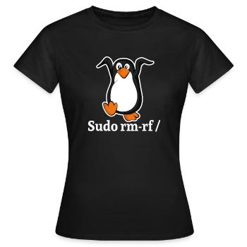 Tux Linux Pingouin Sudo Rm Rf | Computerfreak Hack - T-shirt Femme - noir - Devant - AI Model Female 172 dark (172cm)