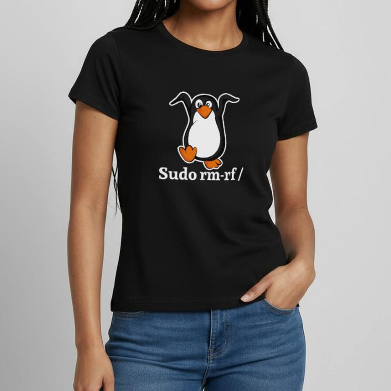 Tux Linux Pingouin Sudo Rm Rf | Computerfreak Hack T-shirt Femme