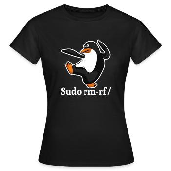 Tux Linux Pingouin Sudo Rm Rf | Computerfreak Hack - T-shirt Femme - noir - Devant - AI Model Female 172 dark (172cm)