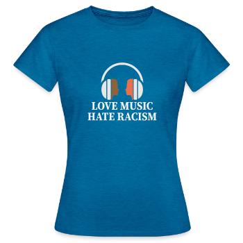 Pas de racisme - T-shirt Femme - bleu saphir antique chiné - Devant - AI Model Female 172 dark (172cm)