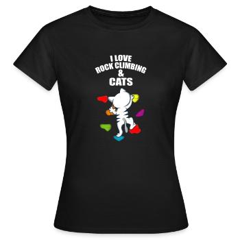 I Love Rock Climbing And Cats Kletterer und Katze - Frauen T-Shirt - Schwarz - Vorne - AI Model Female 172 dark (172cm)