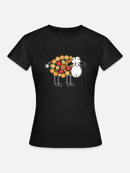 Artistic Sheep Graphic Design Sheep Flower Art - Women's T-Shirt - black