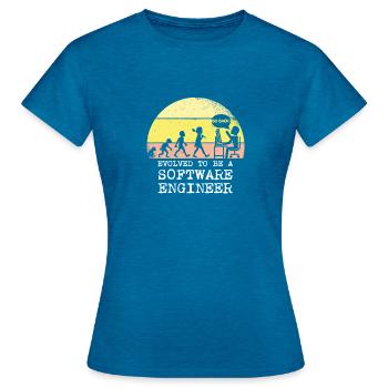 Evolved to be a software engineer - T-shirt Femme - bleu saphir antique chiné - Devant - AI Model Female 172 dark (172cm)