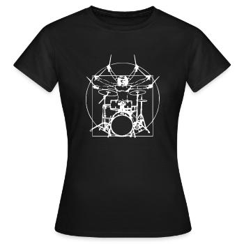 Da Vinci drums batteur jouant cadeau de musique - T-shirt Femme - noir - Devant - AI Model Female 172 dark (172cm)
