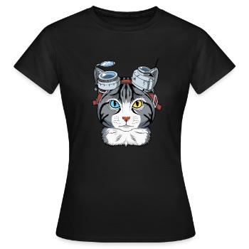 Steampunk Cat Gift Print Cosplay Clockwork Cat - Women's T-Shirt - black - Front - AI Model Female 172 dark (172cm)