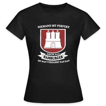 Hambuger Hamburger Hafen Hamburg Hansestadt - Frauen T-Shirt - Schwarz - Vorne - AI Model Female 172 dark (172cm)