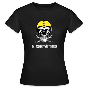 IFA Szene Ostwürttemberg Motorrad Helm Totenkopf - Frauen T-Shirt - Schwarz - Vorne - AI Model Female 172 dark (172cm)