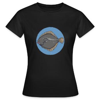 Plattfisch Scholle Flunder Klische Brandungsangeln - Frauen T-Shirt - Schwarz - Vorne - AI Model Female 172 dark (172cm)