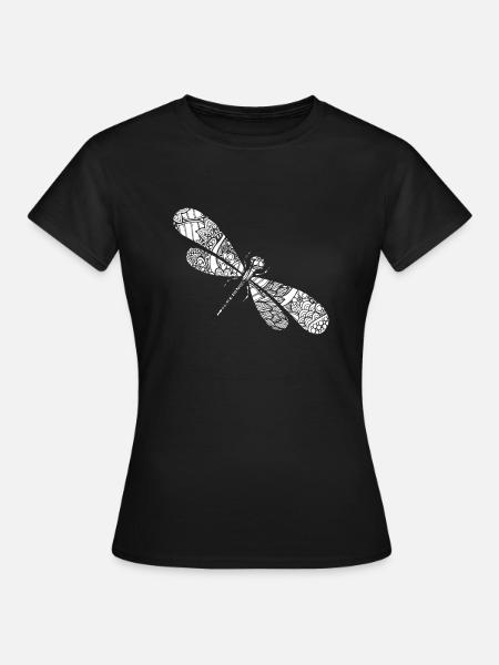 Libelle Libelle Blumenmuster - Frauen T-Shirt - Schwarz