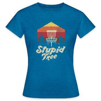 Dummes Baumscheiben-Golf-extremes Frisbee-Geschenk-Design - Frauen T-Shirt - Antikblaues Saphir meliert - Vorne - AI Model Female 172 dark (172cm)