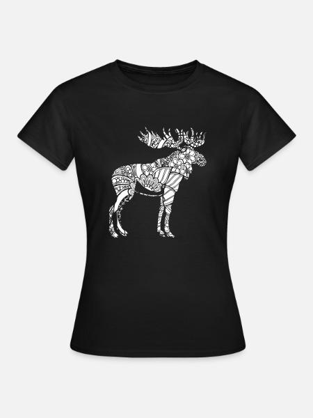 Elch Elch Blumenmuster - Frauen T-Shirt - Schwarz