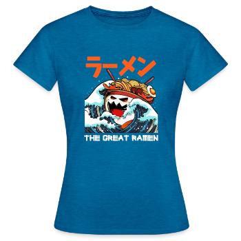The Great Wave Moster Ramen Nouilles japonaises Japon - T-shirt Femme - bleu saphir antique chiné - Devant - AI Model Female 172 dark (172cm)