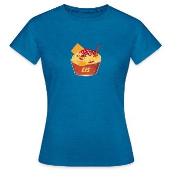 Glace spaghetti - Icecream - Glace Gelato allemande - T-shirt Femme - bleu saphir antique chiné - Devant - AI Model Female 172 dark (172cm)