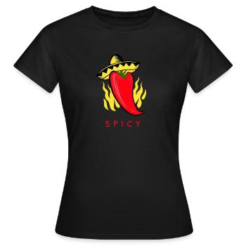 Spicy Chili Scharfe Chilli Peperoni Pfefferschote - Frauen T-Shirt - Schwarz - Vorne - AI Model Female 172 dark (172cm)